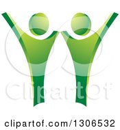 Poster, Art Print Of Happy Green Couple Dancing Or Cheering