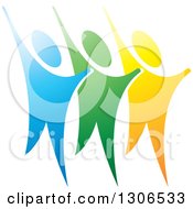 Poster, Art Print Of Trio Of Happy Blue Green And Yellow People Cheering
