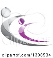 Clipart Of Shiny Silver And Purple People Flying Or Dancing Royalty Free Vector Illustration by Lal Perera
