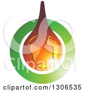 Poster, Art Print Of Shiny Amber Colored Drop With Earth Over A Green Circle