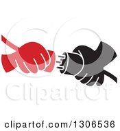 Poster, Art Print Of Red And Black Cartoon Hands Connecting Plugs