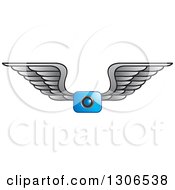 Poster, Art Print Of Blue Camera Flying With Silver Wings