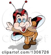 Clipart Of A Cartoon Excited Ladybug Hollering Royalty Free Vector Illustration