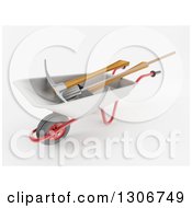 Clipart Of A 3d Construction Wheelbarrow With A Pickaxe Shovel And Sledgehammer On Shaded White Royalty Free Illustration