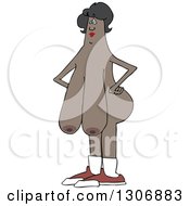 Chubby Nude Black Woman With Long Boobs Wearing Only Socks And Shoes