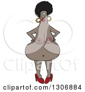 Chubby Nude Black Woman Wearing Only High Heels