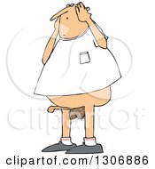Cartoon Pantless Chubby Nude White Man Embarassed Over A Boner