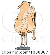 Cartoon Chubby Nude White Man Carrying His Long Hose Penis