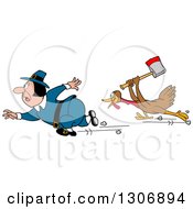 Cartoon Turkey Bird Chasing A Pilgrim With An Axe