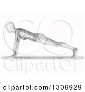 Poster, Art Print Of 3d Anatomical Woman With Visible Skeleton Doing Push Ups Or In A Yoga Pose On White