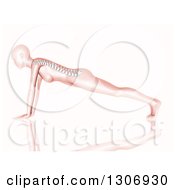 Poster, Art Print Of 3d Anatomical Woman With Visible Spine Doing Push Ups Or In A Yoga Pose On White