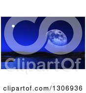 Clipart Of A 3d Alien Ocean Landscape And Moon With Night Sky Royalty Free Illustration