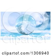 Poster, Art Print Of 3d Floating Glass Sphere Or Bubble Against A Sky With Clouds