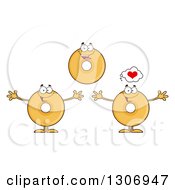 Cartoon Happy Round Plain Or Glazed Donut Characters Smiling And Welcoming