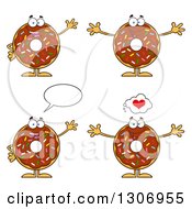Poster, Art Print Of Cartoon Happy Round Chocolate Sprinkled Donut Characters Waving Welcoming And Talking