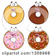 Clipart Of Cartoon Happy Round Donut Characters Royalty Free Vector Illustration