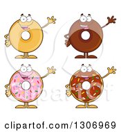 Cartoon Happy Round Donut Characters Waving