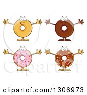 Cartoon Happy Round Donut Characters Welcoming