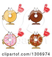 Cartoon Happy Round Donut Characters Wearing Foam Fingers