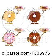 Poster, Art Print Of Cartoon Happy Round Donut Characters Licking Thier Lips And Holding Trays Of Doughnuts