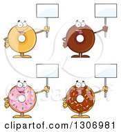 Cartoon Happy Round Donut Characters Holding Up Blank Signs