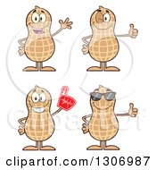 Poster, Art Print Of Cartoon Happy Peanut Characters Waving Giving A Thumb Up Wearing A Foam Finger And Wearing Sunglasses