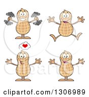 Poster, Art Print Of Cartoon Happy Peanut Characters Working Out Jumping And Welcoming