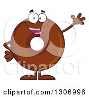 Cartoon Happy Friendly Waving Round Chocolate Donut Character