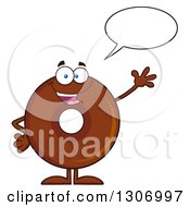 Cartoon Happy Talking And Waving Round Chocolate Donut Character
