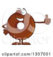 Cartoon Happy Round Chocolate Donut Character Giving A Thumb Up And Winking