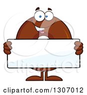 Cartoon Happy Round Chocolate Donut Character Holding A Blank Sign