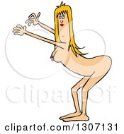 Cartoon Naked Blond White Woman Bending Over With Her Arms Out