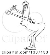 Cartoon Black And White Naked Woman Bending Over With Her Arms Out
