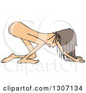Cartoon Naked White Woman Bowing And Kneeling