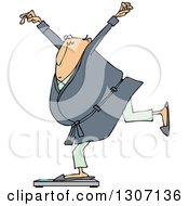 Poster, Art Print Of Cartoon Chubby White Man In A Robe And Pjs Balancing On A Scale