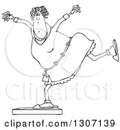 Poster, Art Print Of Cartoon Black And White Chubby Woman In A Robe And Pjs Balancing On A Scale