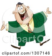 Welcoming Excited Chubby Businessman Jumping