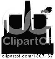 Clipart Of A Black Silhouetted Refinery Factory 17 Royalty Free Vector Illustration