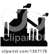 Clipart Of A Black Silhouetted Refinery Factory 9 Royalty Free Vector Illustration