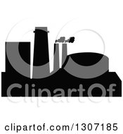 Clipart Of A Black Silhouetted Refinery Factory 13 Royalty Free Vector Illustration