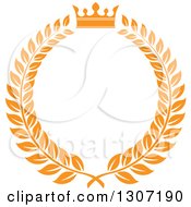 Clipart Of An Orange Laurel Wreath With A Luxury Crown Royalty Free Vector Illustration