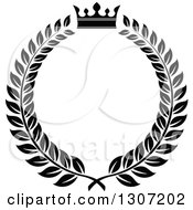 Clipart Of A Black And White Laurel Wreath With A Luxury Crown Royalty Free Vector Illustration