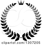 Clipart Of A Black And White Laurel Wreath With A Luxury Crown 2 Royalty Free Vector Illustration
