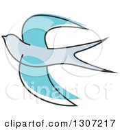 Poster, Art Print Of Sketched Flying Blue Swallow Bird