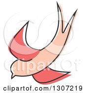 Clipart Of A Sketched Flying Pink Swallow Bird Royalty Free Vector Illustration