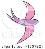 Poster, Art Print Of Sketched Flying Pink And Purple Swallow Bird 2