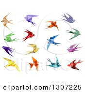 Poster, Art Print Of Colorful Flying Origami Swallow Birds