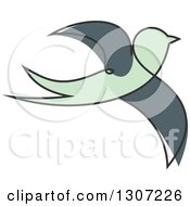 Clipart Of A Sketched Flying Green Swallow Bird Royalty Free Vector Illustration