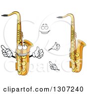 Clipart Of A Cartoon Face Hands And Saxophones Royalty Free Vector Illustration