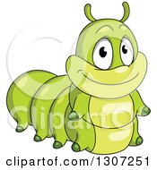 Clipart Of A Cartoon Smiling Green Caterpillar Royalty Free Vector Illustration